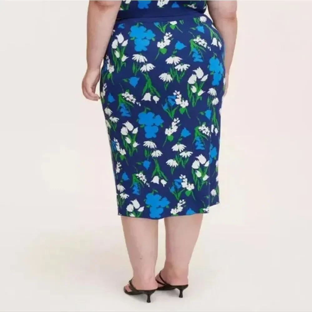 Kate Spade Floral Knit Midi Skirt Blue and Green Size XXL